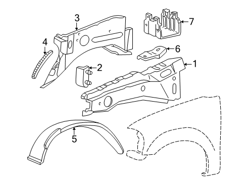 2002 Lincoln Blackwood Inner Components - Fender Diagram