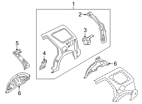 2007 Mercury Mariner Inner Structure - Quarter Panel Diagram 2 - Thumbnail