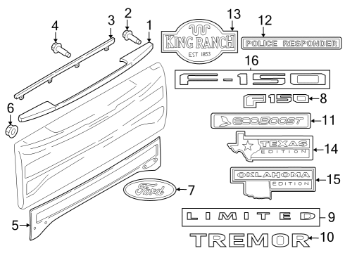 2023 Ford F-150 Exterior Trim - Tail Gate Diagram 1 - Thumbnail