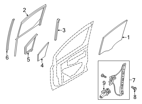 2022 Ford Transit Connect RUN - DOOR GLASS Diagram for DT1Z-6121597-M