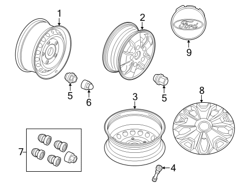 2023 Ford E-Transit Wheels, Covers & Trim Diagram