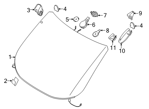 2014 Ford Transit Connect Windshield Glass Diagram for DT1Z-5403100-Y