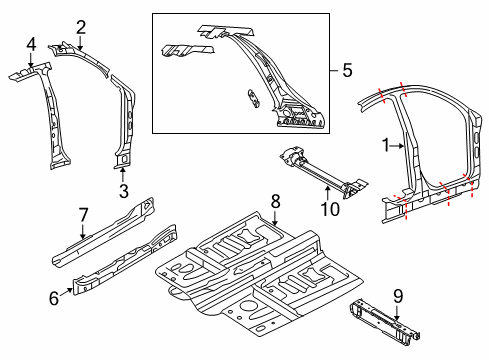 2016 Ford Special Service Police Sedan Aperture Panel, Center Pillar & Rocker, Floor, Hinge Pillar Diagram