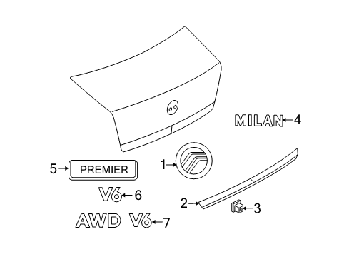 2009 Mercury Milan Trim Panel Ornament Diagram for 9N7Z-5442528-BA