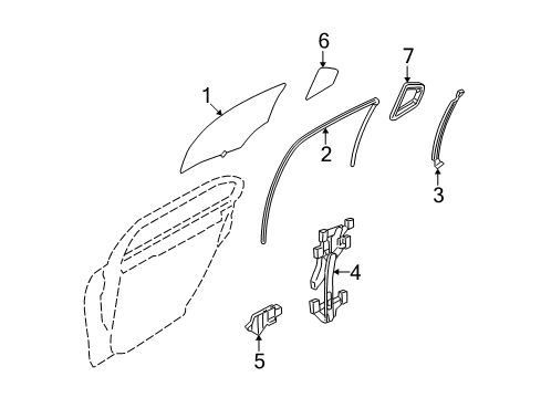 2006 Mercury Milan Rear Door - Glass & Hardware Diagram