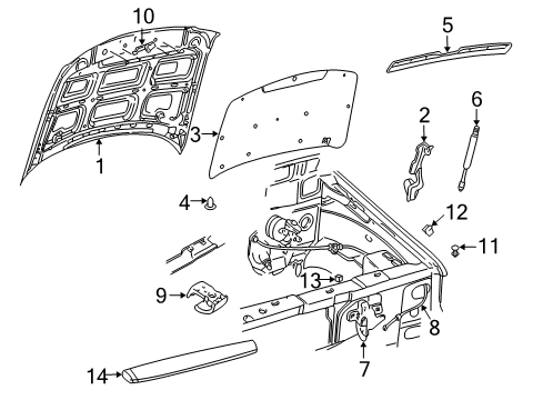 2002 Ford Explorer Hood & Components Diagram