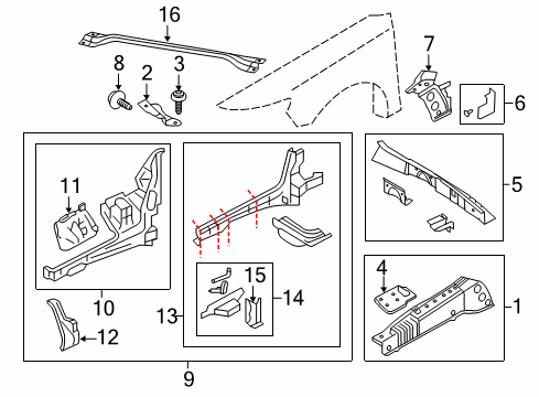 2011 Lincoln MKS Structural Components & Rails Diagram