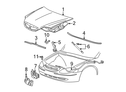 2002 Mercury Sable Hood Assembly Diagram for YF4Z-16612-BA