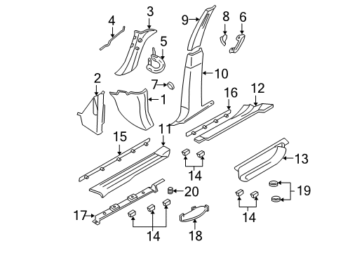 2003 Ford Expedition Interior Trim - Pillars, Rocker & Floor Diagram