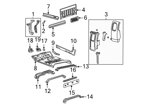 2001 Ford F-350 Super Duty Back Panel, Floor, Hinge Pillar, Rocker Panel Diagram 3 - Thumbnail