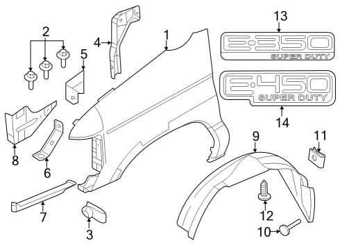 2019 Ford E-350 Super Duty Fender & Components, Exterior Trim Diagram