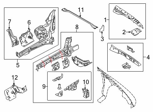 2016 Ford Special Service Police Sedan Structural Components & Rails Diagram