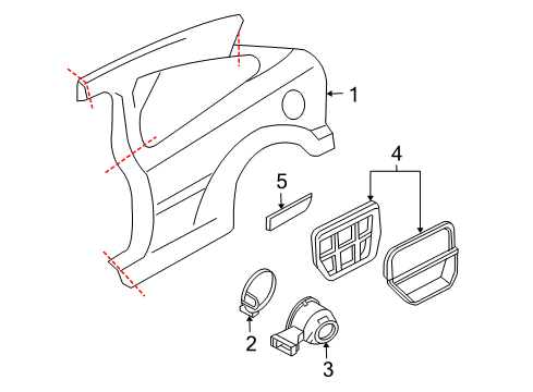 2000 Ford Focus Quarter Panel & Components, Exterior Trim, Body Diagram 1 - Thumbnail