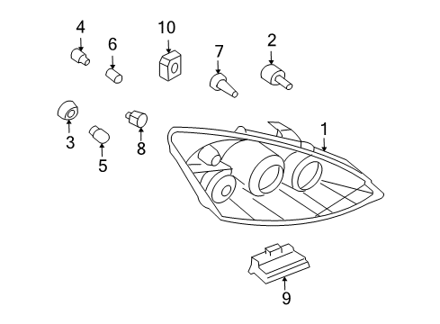 2004 Ford Focus Headlamp Assembly Diagram for 3S4Z-13008-AC