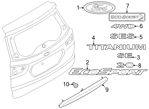 2022 Ford EcoSport Exterior Trim - Back Door Diagram 2 - Thumbnail