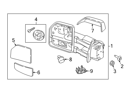 2020 Ford F-250 Super Duty Glass Assembly - Rear View Outer Mirror Diagram for FL3Z-17K707-J