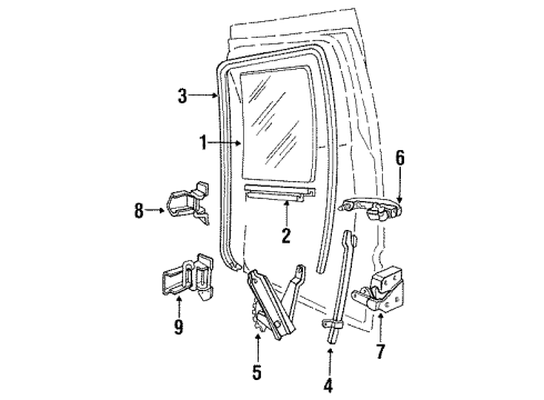 1990 Ford F-350 Glass - Rear Door Diagram for E7TZ-3525712-A