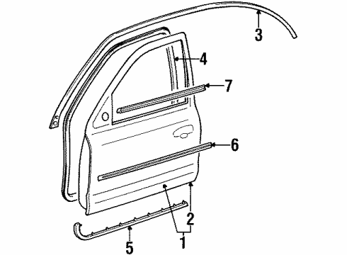 1998 Ford Contour Front Door & Components, Exterior Trim Diagram