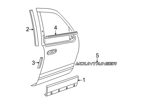 2008 Mercury Mountaineer Exterior Trim - Front Door Diagram