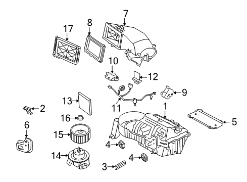 2005 Ford Mustang A/C Evaporator & Heater Components Diagram