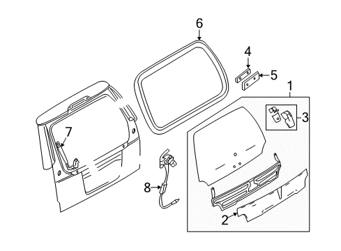 2003 Lincoln Aviator Lift Gate - Glass & Hardware Diagram