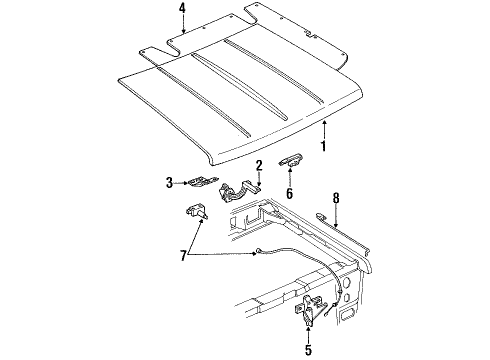 1989 Ford Ranger Hood & Components, Body Diagram