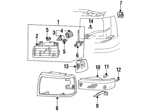 1996 Ford Bronco Headlamp Components, Park & Side Marker Lamps Diagram