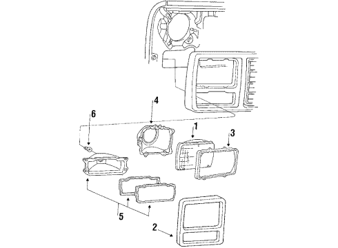 1988 Ford E-150 Econoline Club Wagon Headlamp Components, Park Lamps Diagram