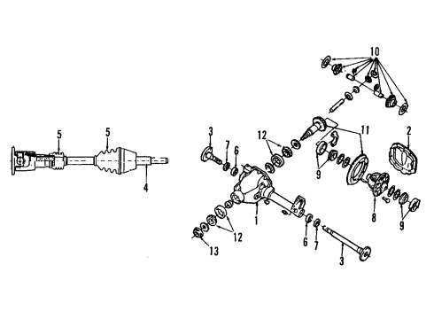 1991 Ford Aerostar Front Axle Shafts & Differential Diagram