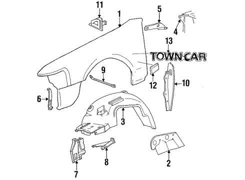 1991 Lincoln Town Car Fender Assembly Front Diagram for FOVY16006A