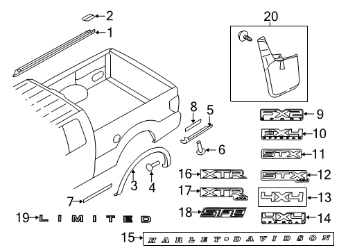 2012 Ford F-150 Splash Guards - Molded Rear Pair, For Styleside Without Wheel Lip Molding Diagram for 5L3Z-16A550-BAA