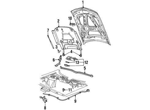 2000 Lincoln Continental Hood & Components Diagram