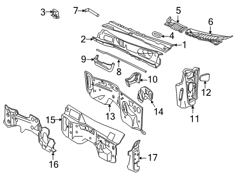 2003 Ford Explorer Panel Assy - Cowl Top - Outer Diagram for 1L2Z-7802012-AA