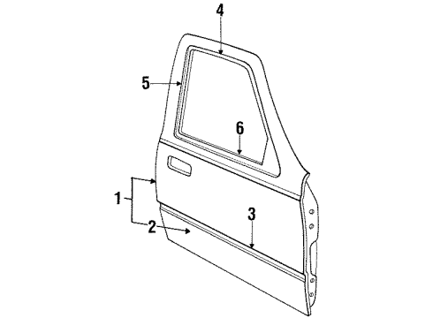 1990 Ford Tempo Door & Components, Exterior Trim Diagram