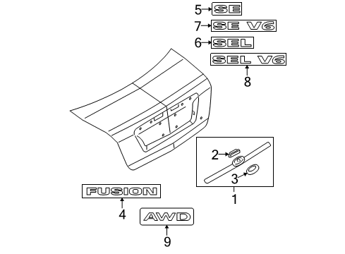 2009 Ford Fusion Exterior Trim - Trunk Lid Diagram