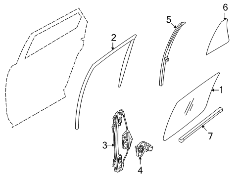 2007 Lincoln MKX Rear Door - Glass & Hardware Diagram