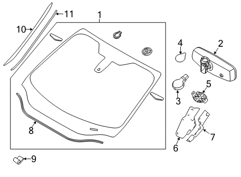 2015 Ford Focus Windshield Glass Diagram for CP9Z-5803100-D