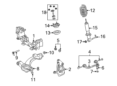 2007 Mercury Grand Marquis Front Suspension Components, Lower Control Arm, Upper Control Arm, Stabilizer Bar Diagram