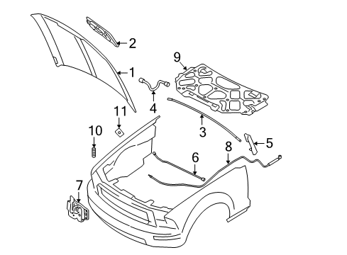 2006 Ford Mustang Hood & Components, Body Diagram