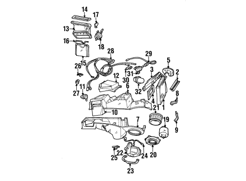 1996 Ford Mustang A/C Evaporator & Heater Components Diagram