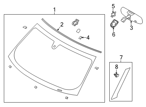 2013 Ford Flex Windshield Glass, Exterior Moldings Diagram