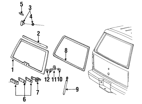 1992 Ford Explorer Lift Gate - Glass & Hardware Diagram