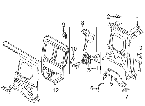 2021 Ford Transit Connect Reinforcement - Roof Rail Diagram for DT1Z-61513A07-G