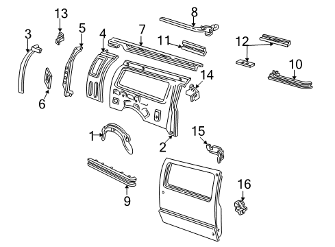 1992 Ford E-250 Econoline Extension - Quarter Panel - Rear Diagram for F2UZ-1527998-A