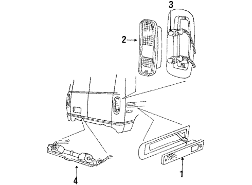 1991 Ford E-150 Econoline Club Wagon Rear Lamps, License Lamps, Side Marker Lamps Diagram