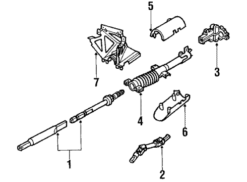 1988 Ford EXP Steering Column Housing & Components, Shaft & Internal Components, Shroud, Switches & Levers Diagram