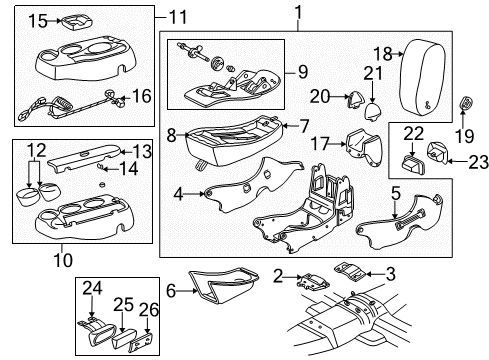 2003 Ford Taurus Console Armrest Assembly Diagram for 3F1Z-54644A22-AAE