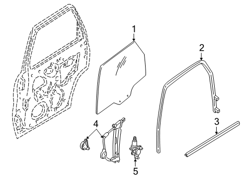 2005 Mercury Mariner Rear Door - Glass & Hardware Diagram