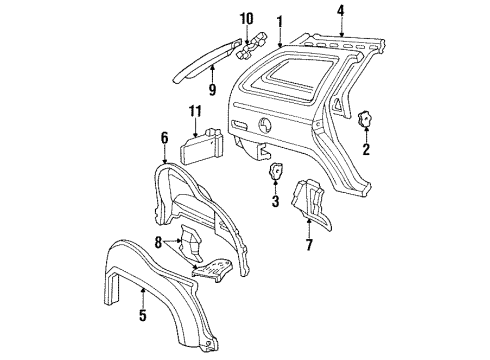 1992 Mercury Sable Quarter Panel & Components, Inner Structure Diagram 2 - Thumbnail