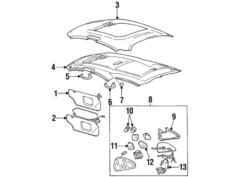 1996 Ford Taurus Sunvisor Assembly Diagram for F7DZ5404104BBB